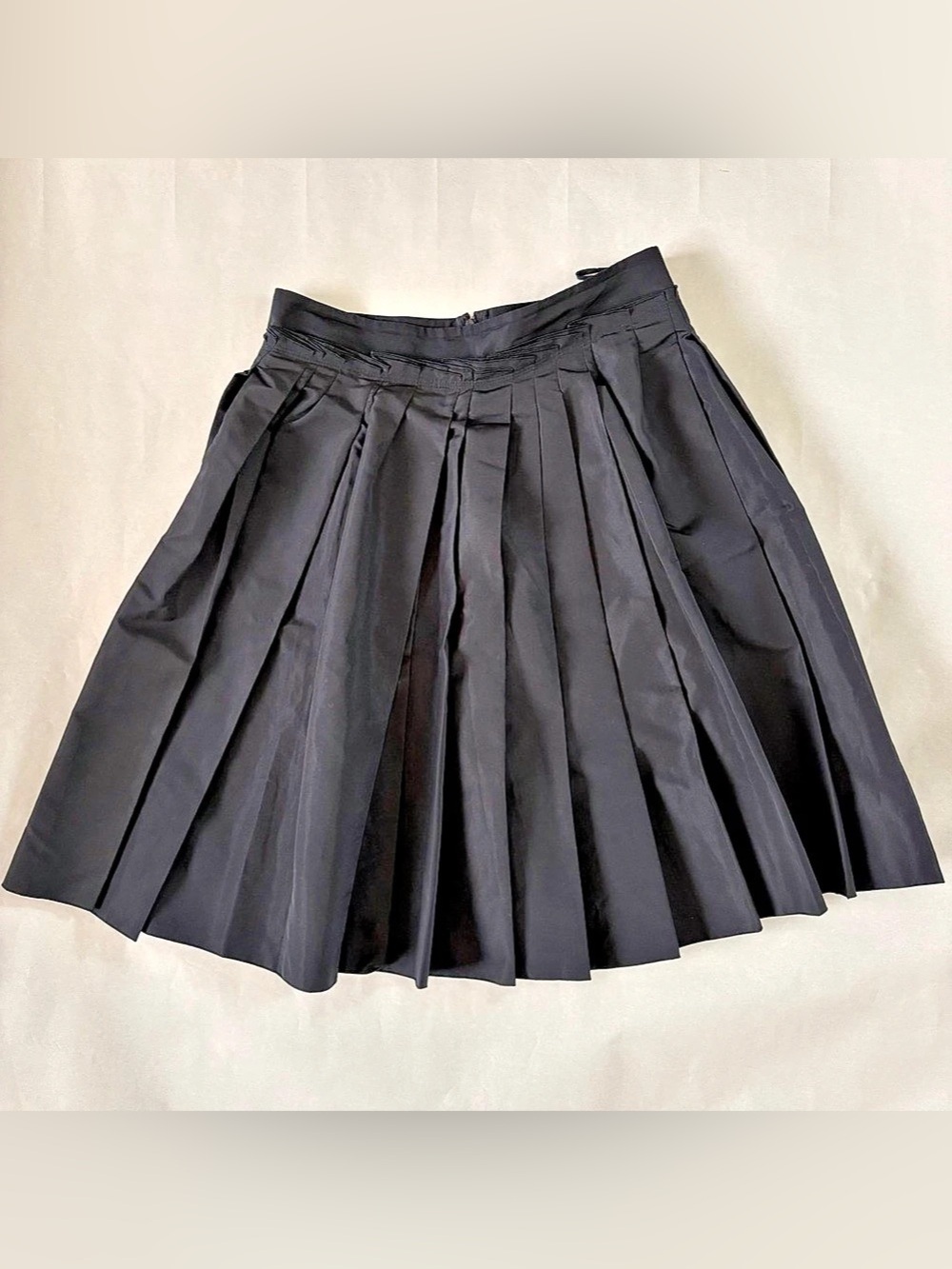 Prada Pleated Black Silk Knee Length Skirt